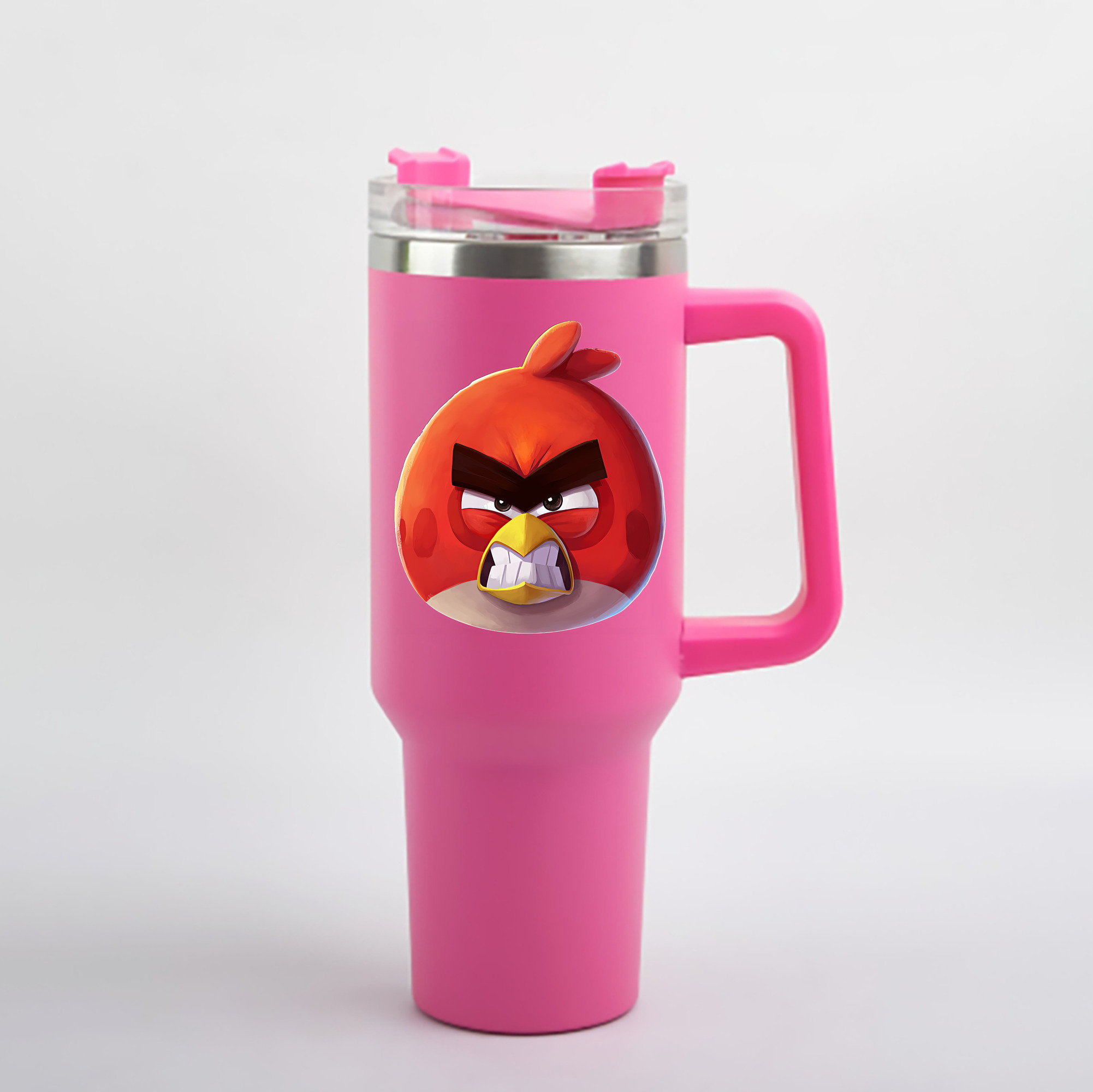（画像用） Angry Birds アングリーバード 1200mL車用タンブラー - クリスタルステッカー（プラスチックストロー付き）
